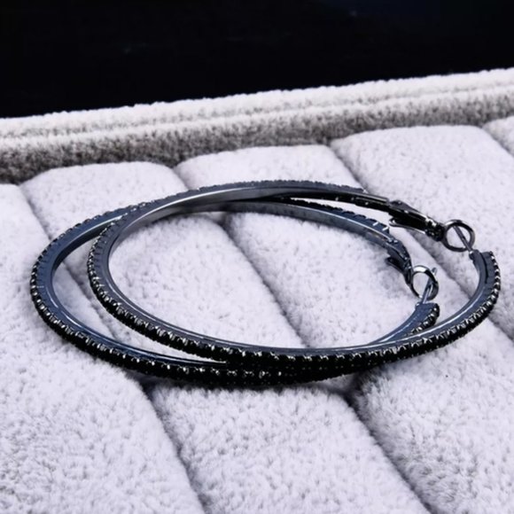 *Black Gold Black Sapphire 2.25'' Hoop Earrings - Picture 4 of 7